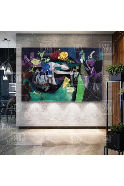 SML TABLO Pablo Picasso Gece Balık Avı Night Fishing at Antibes Sürrealist Re...