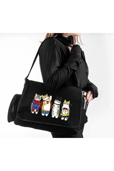 Aesthia Geantă Messenger imprimată cu design Superhero Cats-Mingalondon