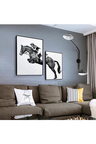 Linacci Double Black Metal Framed Horse Jockey Glass Table Set