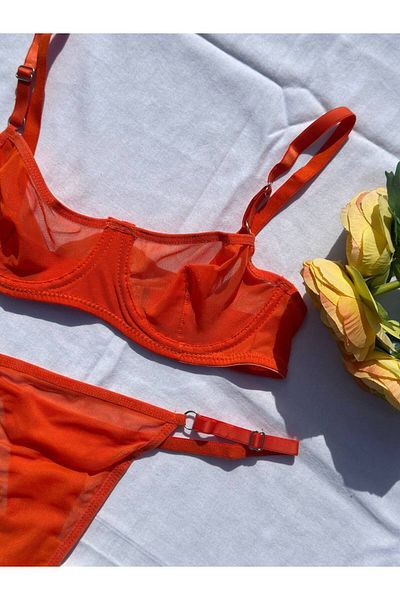 BLUE AVCI LINGERIE Set de bralet din tul cu sârmă portocalie