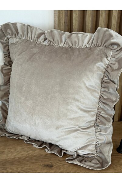 Decamor home Velvet Frilly Stone - Gray Vintage Throw Pillow Cover
