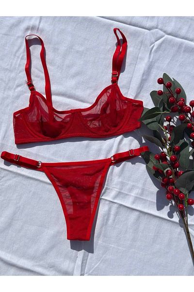 BLUE AVCI LINGERIE Red Underwire, Tulle Bralet Set