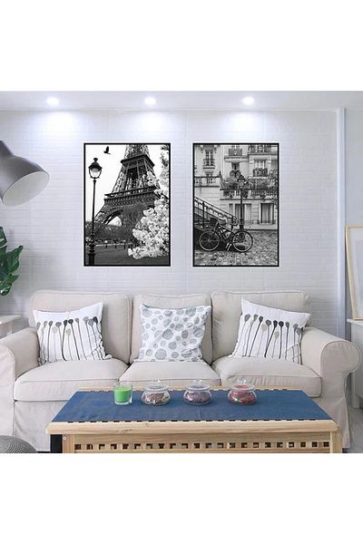 Linacci Paris Architectural Glass Table Set with Double Black Metal Frame