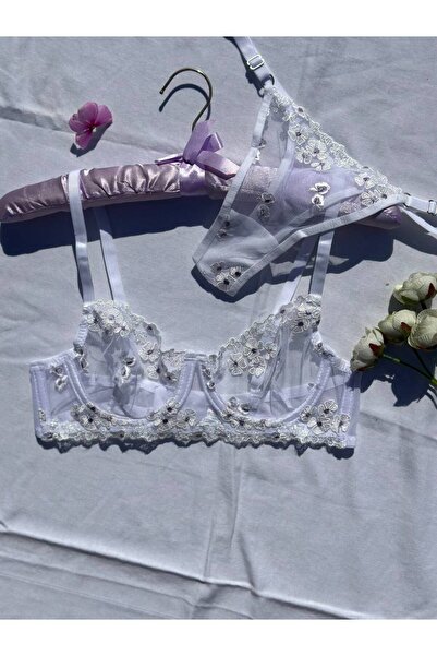 BLUE AVCI LINGERIE Σετ μπραλέτ με λουλουδάτο σχέδιο από τούλι, με εσώρουχο