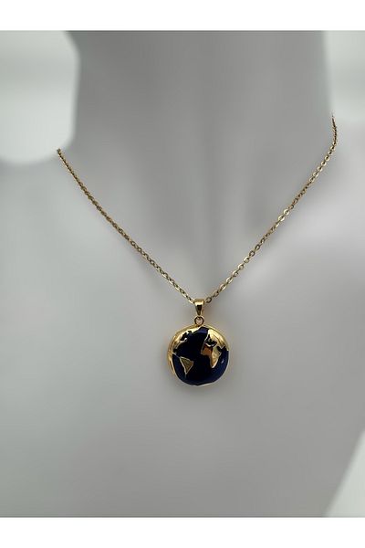 GLAURA Steel Gold Openable World Necklace |   Stainless Steel
