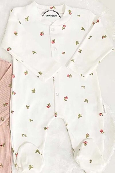MYZİ STORE Kız Bebek Gül Ve Çiçek Desenli Tulum Yenidoğan Kıyafeti Tek Parça ...