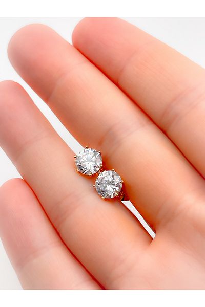 Trinos Steel Earrings 8mm Zircon Stone Earrings
