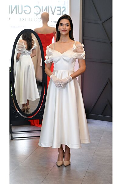 SevinçGüney Prenses yaka midi saten abiye