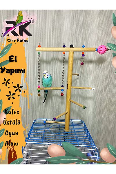 Ciko Kafes Fun Colorful Bird Perch Playground with Cage Top