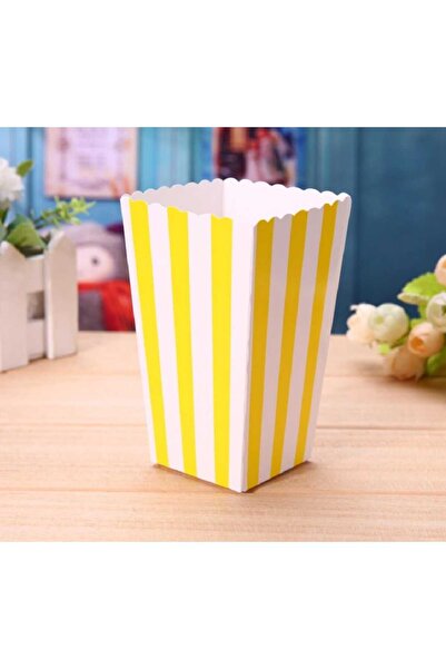PARTİ AŞKI Sarı Beyaz Mısır Kutusu - 8 Adet Karton Popcorn & Cips Kutusu 8*11...