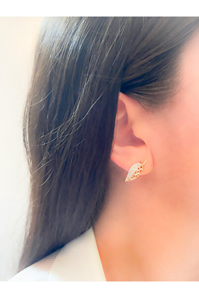 Trinos أقراط من الفولاذ على شكل ورقة شجر من الزركون