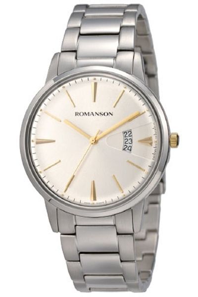 Romanson Tm4201Mm1Cas1G Steel Cord Calendar Silver Gold Color Men's Wristwatch