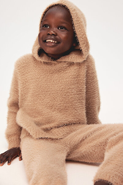 H&M Kapüşonlu Kabarık Tüylü Triko Üst