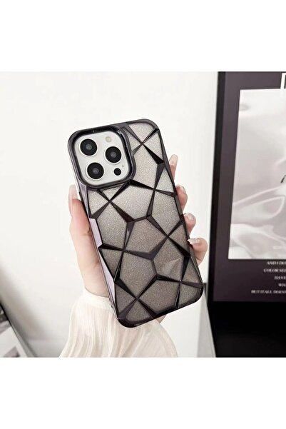 DGN İphone 12 ve 12 Pro Kılıf Baklava Desenli Silikon İçi Pırıltılı Pullu Sim...