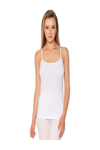 SİERNA Women's 6-Piece Ribbed Rope Strap Plain Piping White Undershirt Srn-000593