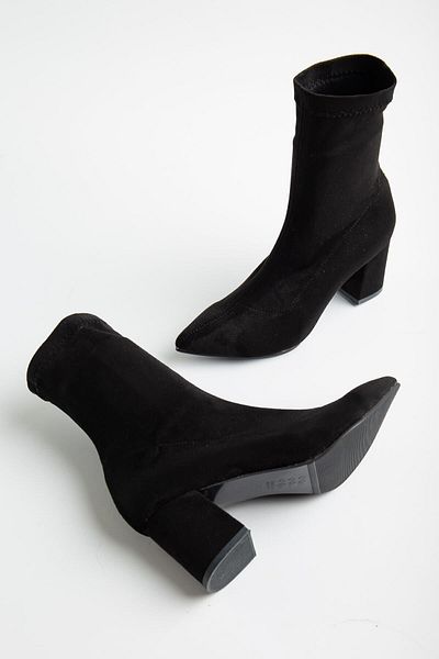 SUENO SHOES Γυναικείες Stretch Μαύρες Μπότες Suede Μπότες με τακούνι 7 εκ