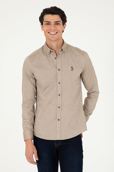 U.S. Polo Assn. Мъжка базова риза с дълъг ръкав в цвят каки 50293847-VR027