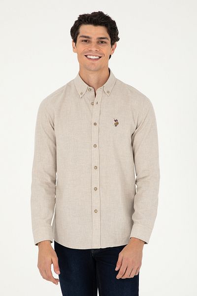 U.S. Polo Assn. Ανδρικό μπεζ μακρυμάνικο πουκάμισο Basic 50293980 -VR011