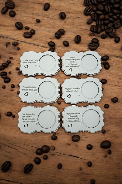 wooden gift design 6 Adet Lazer Kesim Beyaz Kahve Fincan Bardak Altlığı