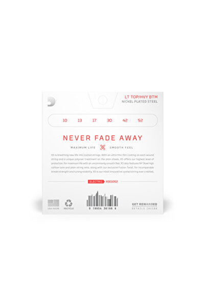 Daddario Xse1052 Electric Guitar String Set, Xs, 10-52, Light Top/Heavy Bottom Coated