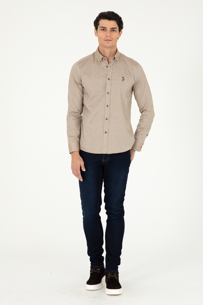 U.S. Polo Assn. Ανδρικό Χακί Μακρυμάνικο Βασικό Πουκάμισο 50293847 -VR027