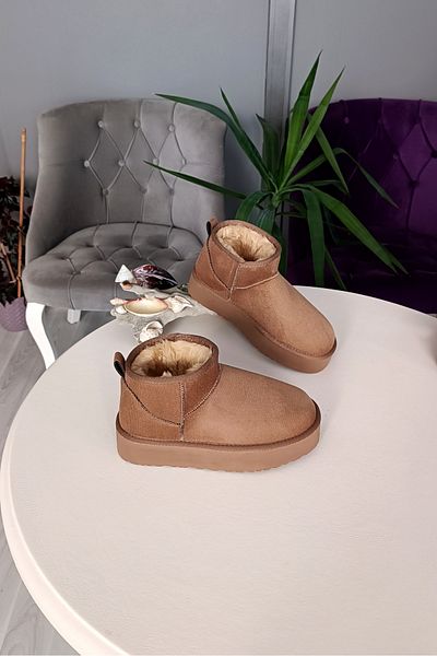 LA CALZATURE Γυναικείες μπότες Cinnamon Suede Ultra Mini με γούνα στο εσωτερικό 4cm Eva Sole