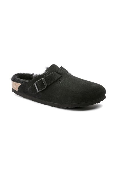 Birkenstock 0259883 Boston Vl/Shearling Black Women's Slippers