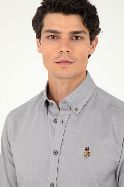 U.S. Polo Assn. Ανδρικό γκρι μακρυμάνικο βασικό πουκάμισο 50293847 -VR024