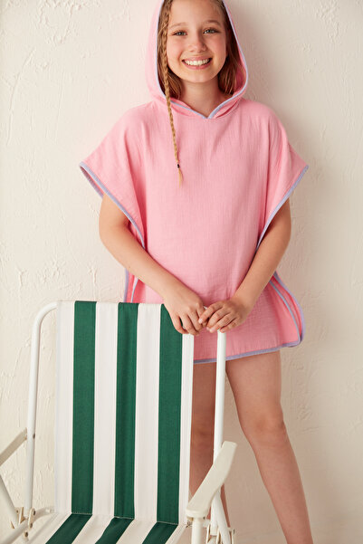 Penti Pembe Kız Çocuk Yanları Mor Şerit Detaylı Tiny Kaftan