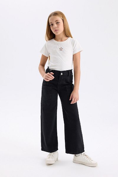 DeFacto Girl's Wide Leg Cargo Wide Wide Leg Jean Trousers D5449A824Wn
