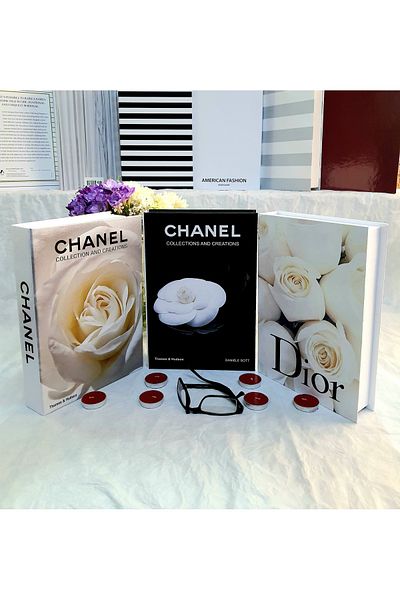 Saccura Decor Decorative Book Box Set, 3-Piece Book Box Set, Rose Patterned Black & White Decorative Box Set