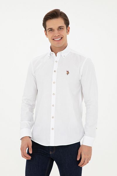 U.S. Polo Assn. Ανδρικό λευκό μακρυμάνικο πουκάμισο Basic 50281921 -VR013