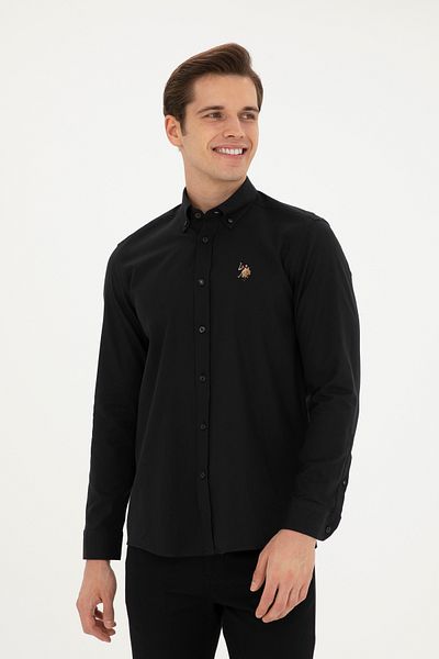 U.S. Polo Assn. Ανδρικό μαύρο μακρυμάνικο πουκάμισο Basic 50282588 -VR046