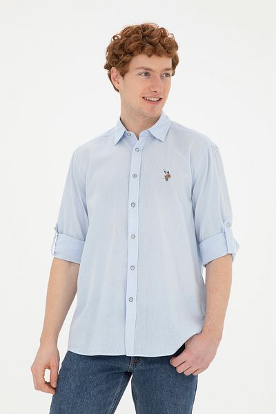 U.S. Polo Assn. Cămașă de bază cu mânecă lungă albastru deschis pentru bărbați 50284297 -VR003