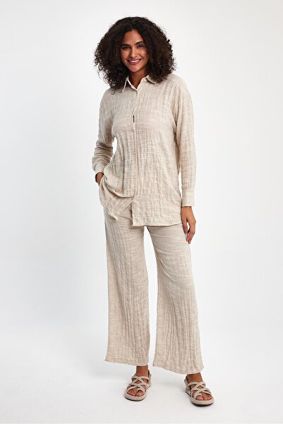 Crep Keten Pantolon Gömlek Takım