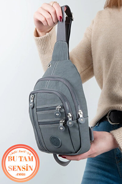 Bu Tam Sensin Gri Unisex Su Geçirmez Krinkıl Kumaşlı Fermuarlı 5 Bölmeli Çapr...