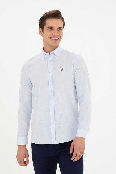 U.S. Polo Assn. Ανδρικό γαλάζιο μακρυμάνικο πουκάμισο Basic 50282588 -VR003