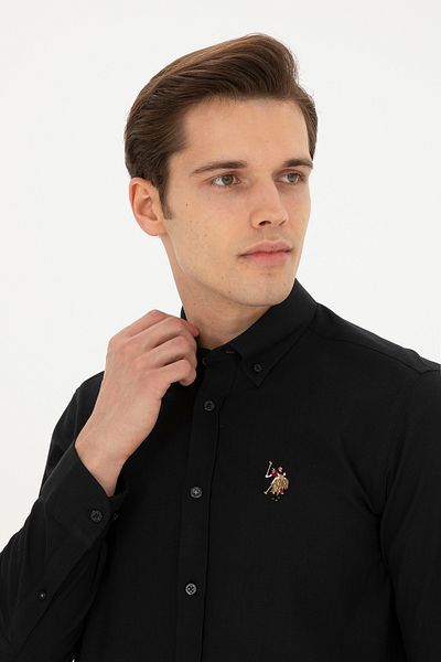 U.S. Polo Assn. Ανδρικό μαύρο μακρυμάνικο πουκάμισο Basic 50282588 -VR046