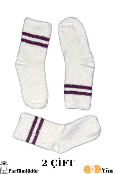 PJ & Me Wool Thermal Effect White Color Ankle Striped Socks (2 Pairs)