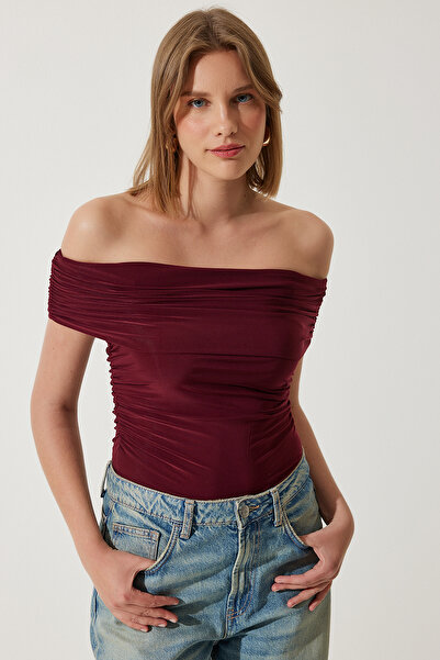 Lovelyİstanbul Büzgülü Açık Omuzlu Sandy Bluz BORDO LTO0039