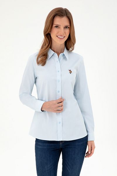 U.S. Polo Assn. Cămașă de bază cu mânecă lungă albastru deschis pentru femei 50295710 -VR003