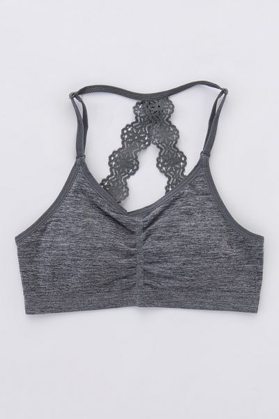 Penti Gray-melange Girl's Lace, Seamless Half Tank Top