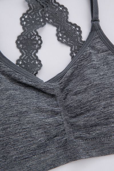 Penti Gray-melange Girl's Lace, Seamless Half Tank Top