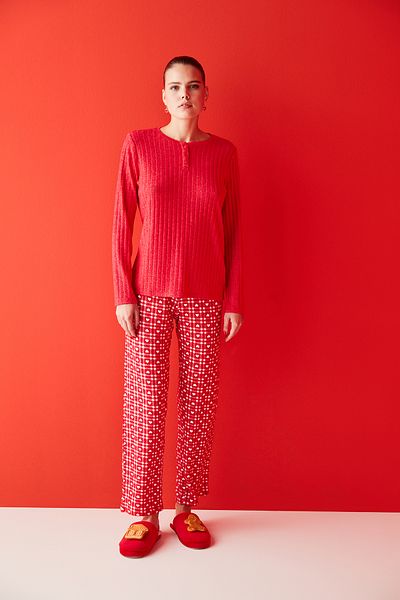 Penti Red Red Heart Gingham Thermal Pajama Set