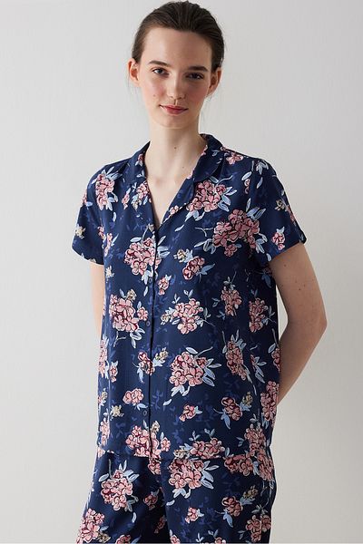 Penti Concept Floral Buttoned Shirt Pants Navy Blue Pajama Set