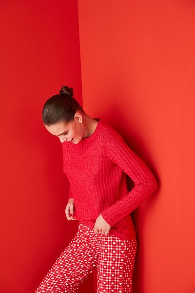 Penti Red Red Heart Gingham Thermal Pajama Set