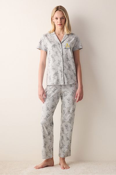 Penti Set de pijamale din bumbac, pantaloni, cămașă gri deschis