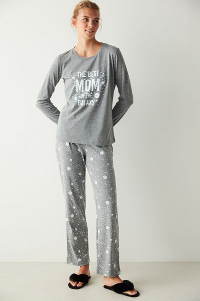 Penti Best Mom Gray Slogan Printed Pajama Set