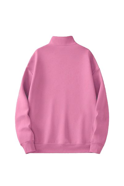 MODARİCH Φούτερ Brooklyn Text Half Zipper - Ροζ εμπριμέ υπερμεγέθη όρθιο γιακά