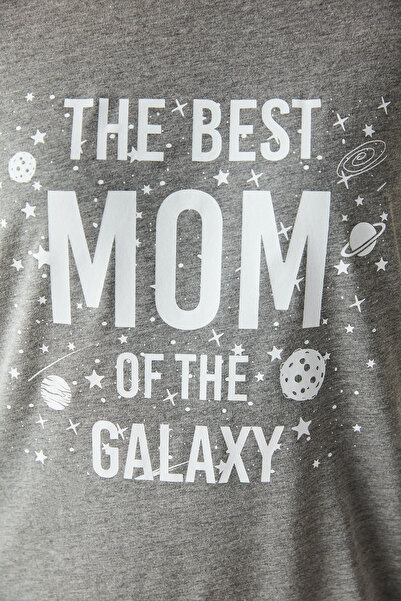 Penti Gri Best Mom Slogan Basklı Pijama Takımı
